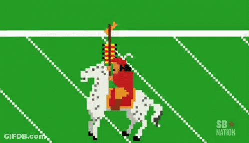 A Pixel Art Of A Horse Pulling A Football On A Field With The Words Sb Nation On The Bottom GIF