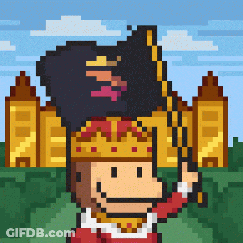 A Pixel Art Of A King Holding A Flag GIF