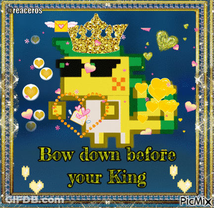 A Pixel Art Of A King With The Words Bow Down Before Your King On It GIF