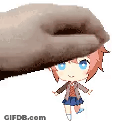 A Pixel Art Of A Little Girl Standing Next To A Large Hand . GIF