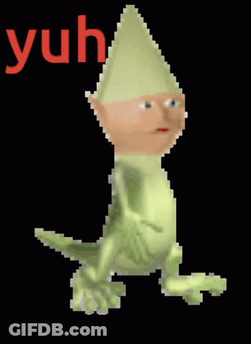 A Pixel Art Of A Lizard Wearing A Green Hat With The Word Yuh Above It GIF
