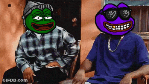 A Pixel Art Of A Man And A Frog With A Purple Head GIF
