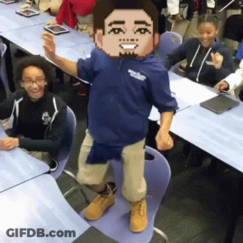 A Pixel Art Of A Man Dancing In Front Of A Group Of People GIF