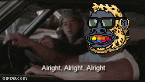 A Pixel Art Of A Man Driving A Car With The Words Alright Alright Alright On The Bottom GIF