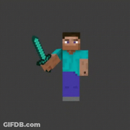 A Pixel Art Of A Man Holding A Diamond Sword . GIF