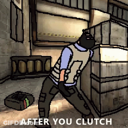 A Pixel Art Of A Man Holding A Gun And The Words After You Clutch GIF