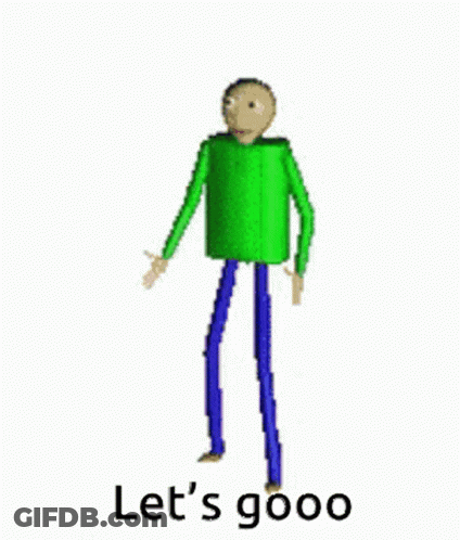 A Pixel Art Of A Man In A Green Shirt And Blue Pants Saying `` Let 'S Gooo '' . GIF
