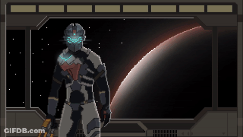 A Pixel Art Of A Man In A Space Suit With A Planet In The Background GIF