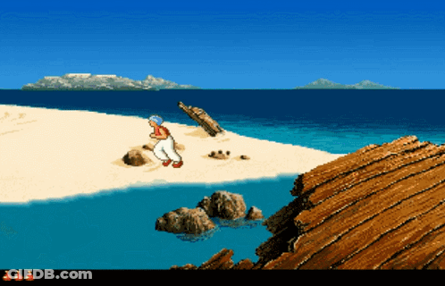 A Pixel Art Of A Man On A Beach GIF
