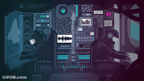 A Pixel Art Of A Man Playing A Guitar And A Man Playing A Piano GIF