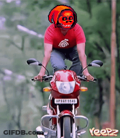 A Pixel Art Of A Man Riding A Red Motorcycle With A License Plate That Says Ap9at 5544 GIF