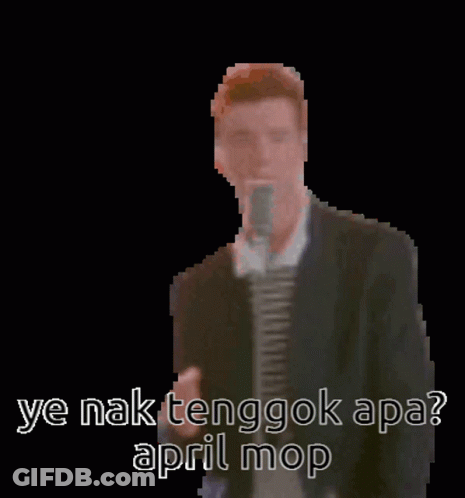 A Pixel Art Of A Man Singing Into A Microphone With The Words Ye Nak Tengok Apa April Mop GIF