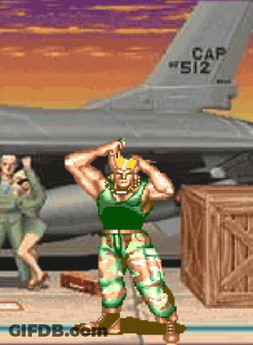 A Pixel Art Of A Man Standing In Front Of A Fighter Jet That Says Cap 512 GIF
