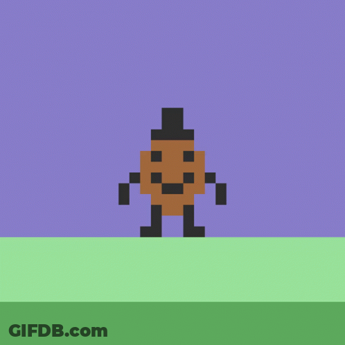 A Pixel Art Of A Man Wearing A Top Hat Standing On A Green Field . GIF