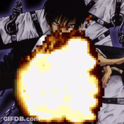 A Pixel Art Of A Man With A Flame Coming Out Of His Chest GIF
