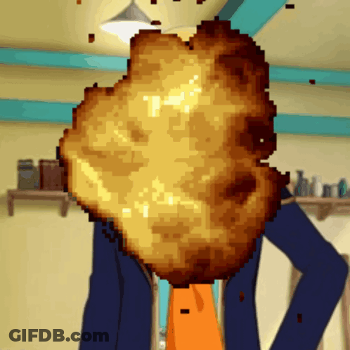 A Pixel Art Of A Man With A Huge Explosion Behind Him GIF