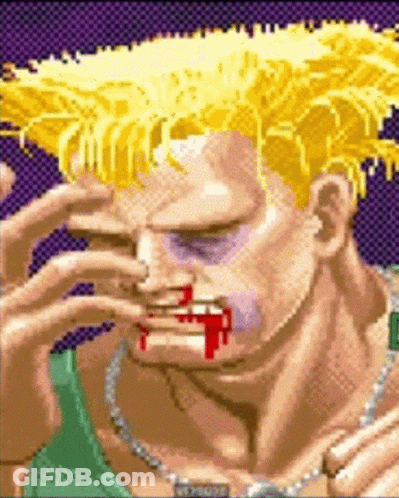 A Pixel Art Of A Man With Blood Coming Out Of His Nose And Mouth . GIF