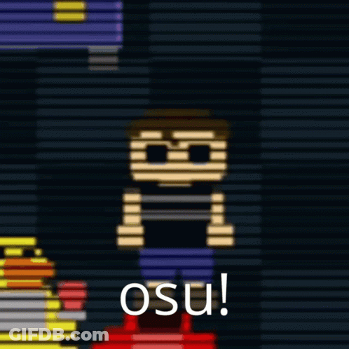 A Pixel Art Of A Man With The Words Osu Written Below Him GIF