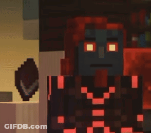 A Pixel Art Of A Minecraft Character With A Blue Face And Red Hair . GIF