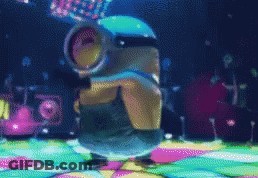 A Pixel Art Of A Minion Dancing On A Dance Floor GIF