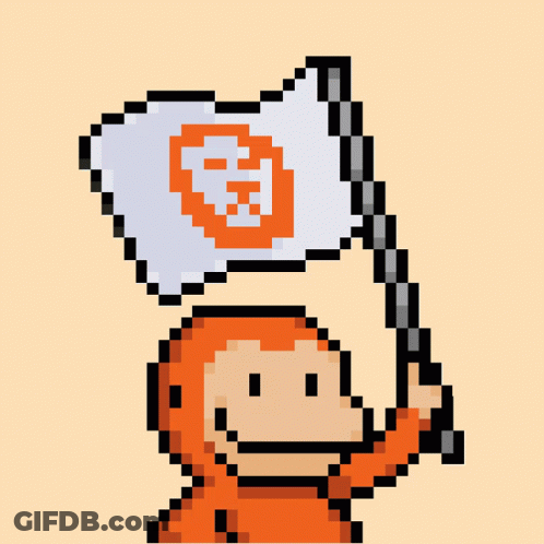 A Pixel Art Of A Monkey Holding A Flag With A Letter S On It GIF