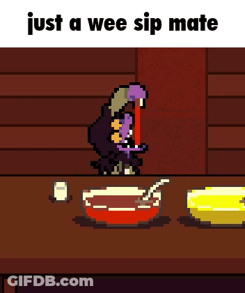 A Pixel Art Of A Monster Sitting At A Table Next To A Bowl Of Soup GIF