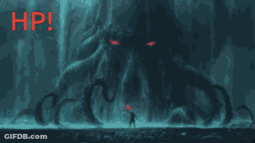 A Pixel Art Of A Monster With Hp Written On The Bottom Right GIF