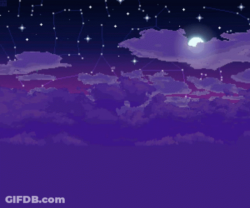 A Pixel Art Of A Night Sky With Clouds And The Moon GIF