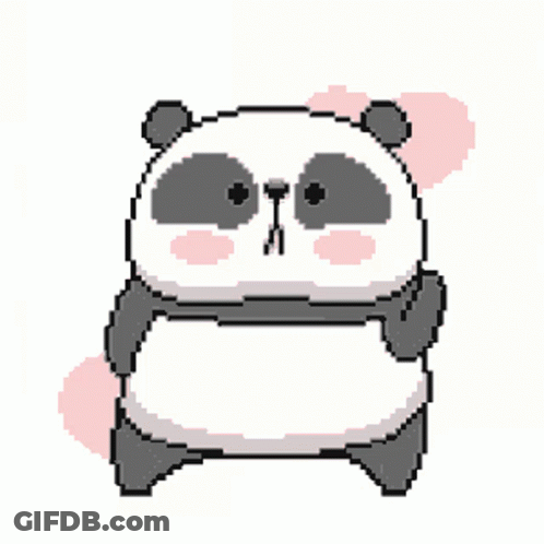 A Pixel Art Of A Panda Holding A Pink Heart GIF