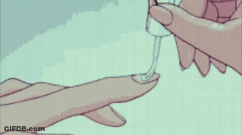 A Pixel Art Of A Person Applying Nail Polish To Their Nails GIF