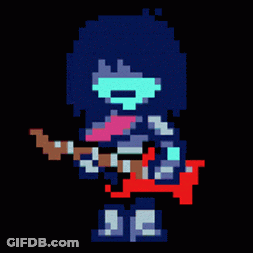 A Pixel Art Of A Person Holding A Red Guitar GIF