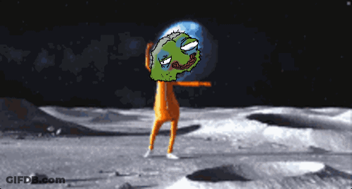 A Pixel Art Of A Person On The Moon With A Green Head GIF
