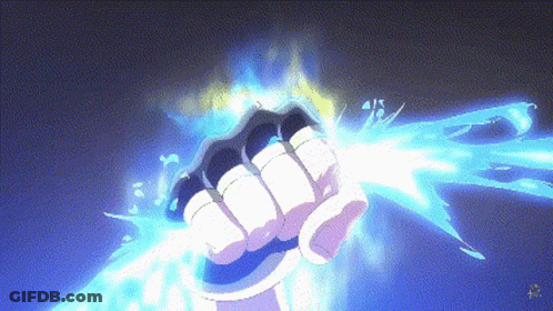 A Pixel Art Of A Person 'S Fist With A Blue Light Behind It GIF