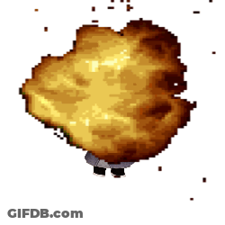 A Pixel Art Of A Person Standing In Front Of A Huge Explosion . GIF