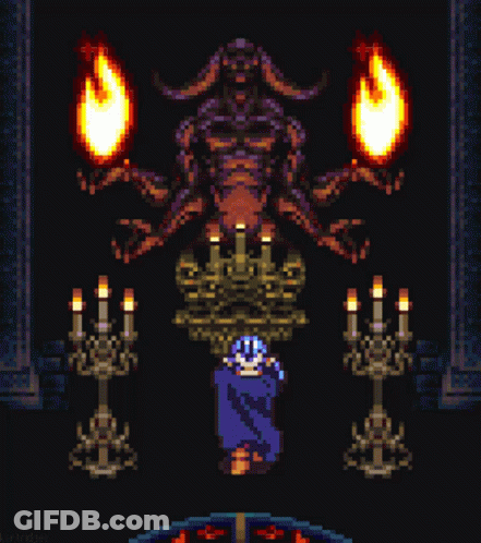 A Pixel Art Of A Person Standing In Front Of A Monster GIF