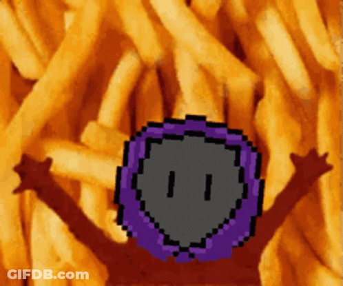 A Pixel Art Of A Person Surrounded By French Fries With Their Arms Outstretched GIF