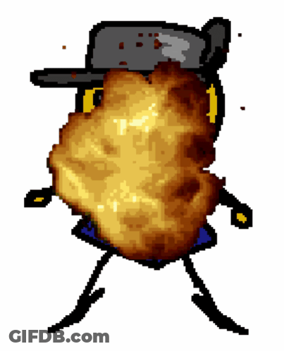 A Pixel Art Of A Person Wearing A Hat With A Huge Explosion Coming Out Of It GIF