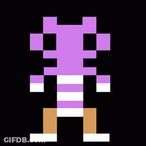 A Pixel Art Of A Person Wearing A Purple And White Striped Shirt And Brown Legs . GIF