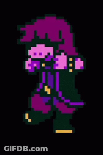 A Pixel Art Of A Person With Purple Hair And A Purple Hat . GIF