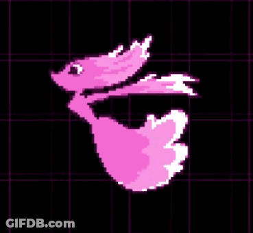A Pixel Art Of A Pink Fish On A Grid Background . GIF