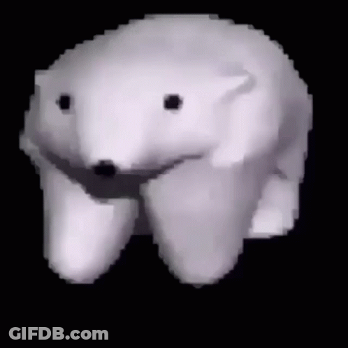 A Pixel Art Of A Polar Bear With Black Eyes Standing On A Black Background . GIF
