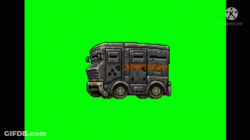 A Pixel Art Of A Prison Truck On A Green Screen . GIF