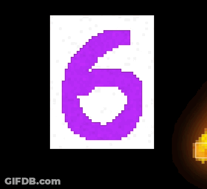 A Pixel Art Of A Purple Number 6 Next To A Fire GIF