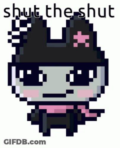 A Pixel Art Of A Rabbit With The Words Shut The Shut Written Below It GIF