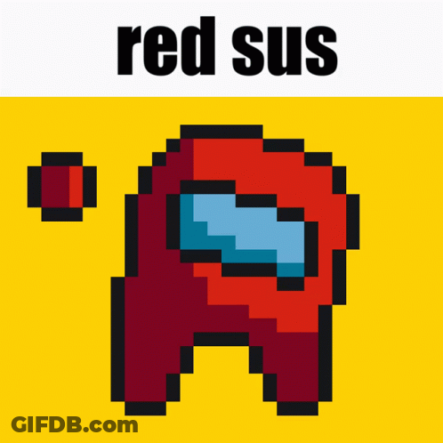 A Pixel Art Of A Red Among Us Character With The Words Red Sus Below It GIF