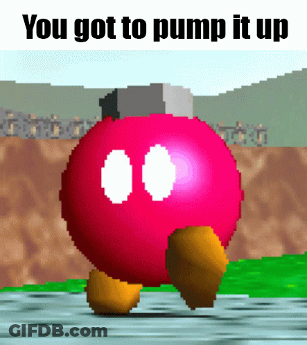 A Pixel Art Of A Red Ball With Two Eyes And The Words You Got To Pump It Up GIF