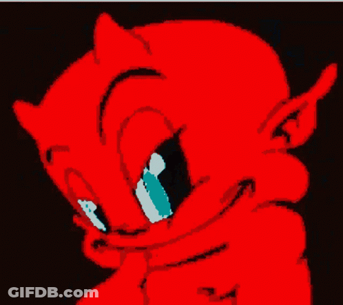 A Pixel Art Of A Red Devil Laughing And Crying GIF