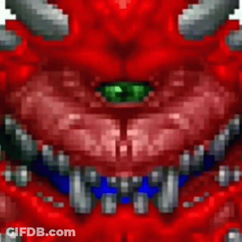 A Pixel Art Of A Red Monster With A Green Eye . GIF
