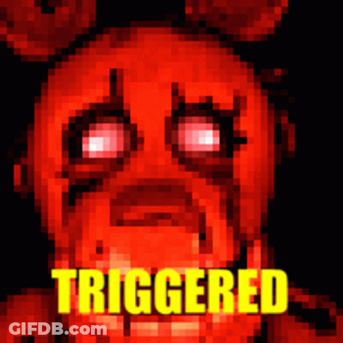 A Pixel Art Of A Red Monster With The Word Triggered In Yellow Letters GIF
