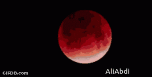 A Pixel Art Of A Red Moon With The Name Aliabdi Written Below It GIF
